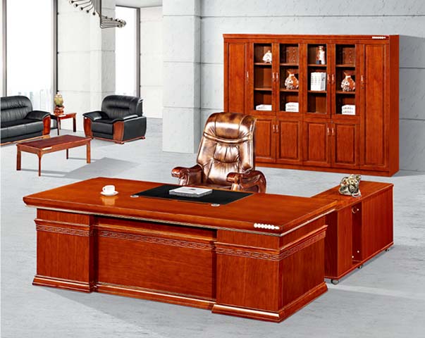 Traditional Walnut Veneer L-Shaped Executive Desk with Storage Credenza
