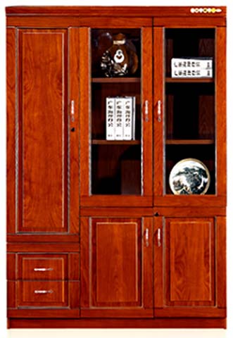 Traditional Reddish-Brown Veneer 3-Section Locking Office Bookcase