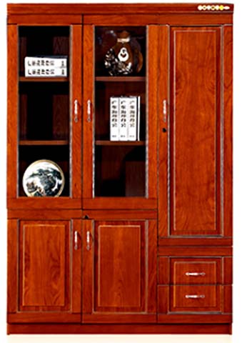 Classic Walnut Wooden Office Bookcase Filing Cabinet with Mixed Doors, Drawers and Lock