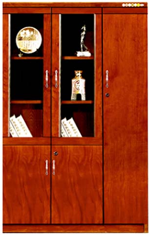 Wood Veneer Office Display Storage Cabinet with Glass Upper Doors and Solid Lower Doors