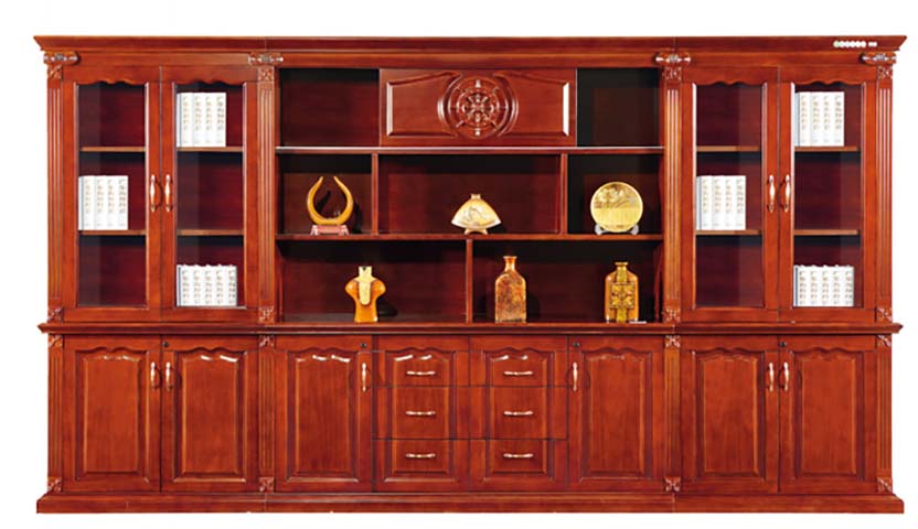 Traditional Red Mahogany Finish Executive Office Bookcase Display Cabinet