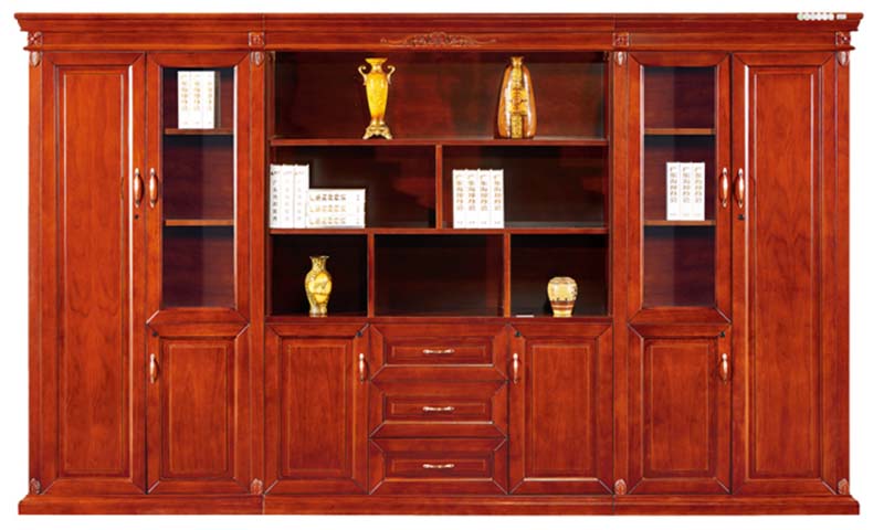 Traditional Five-Bay Solid Wood Executive Bookcase with Display and Storage