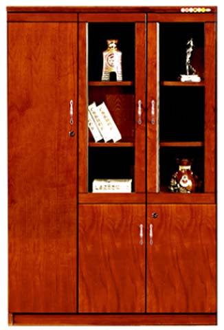5-Door Lockable Wooden Office Bookcase Storage Cabinet, Reddish Brown Wood Grain