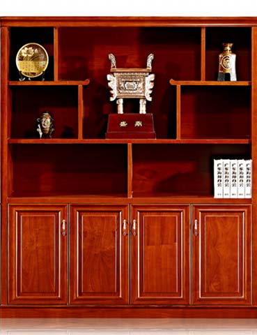Traditional Style Asymmetrical Open Shelf Wooden Display Bookcase with Lower Closed Cabinet Doors