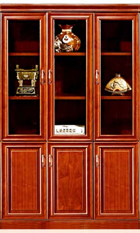 Traditional Executive Wooden Office Bookcase with Glass Upper Doors and Solid Lower Doors