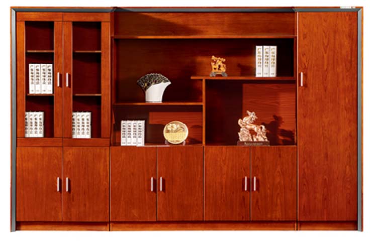 Executive Office Full-Height Wood Veneer Bookcase Storage Wall Unit