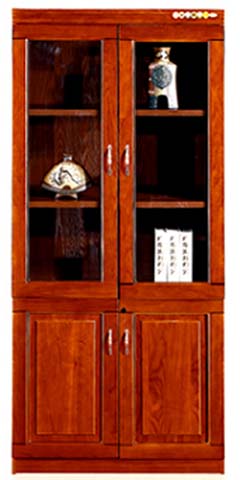 Reddish Brown Floor-Standing Display Bookshelf with Lower Storage Cabinet
