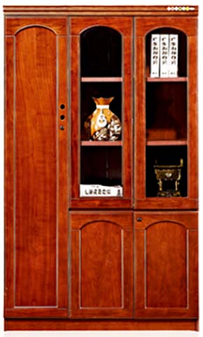Traditional Cherry Finish 3-Bay Wooden Office Bookcase with Arched Glass Display Doors