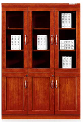 Six-Door Upper Glass Lower Solid Wood Veneer Office Bookcase