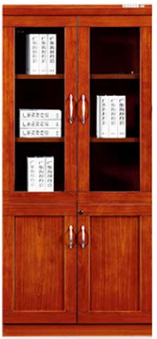 Reddish Brown Wooden Office Bookcase with Upper Glass Doors and Lower Solid Doors
