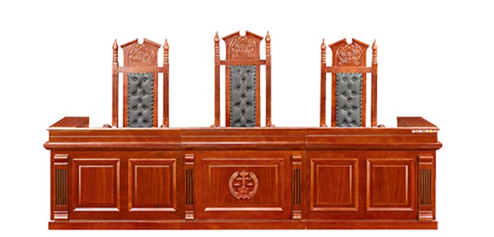 Three-Position Solid Wood Judicial Tribunal Bench Set with Matching Carved Judges' Chairs