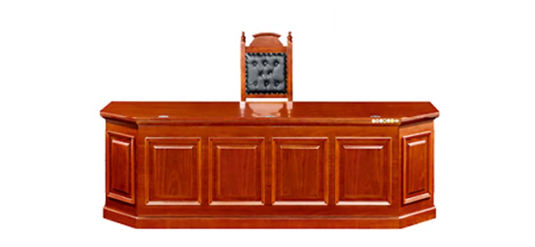 Traditional Red-Brown Wood Veneer Court Witness Stand Desk with Matching High-Back Judicial Chair