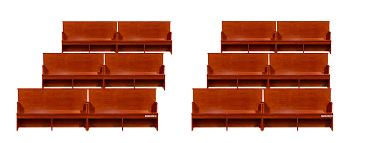 Reddish Brown Wood Tiered Fixed Auditorium Court Bench Seating