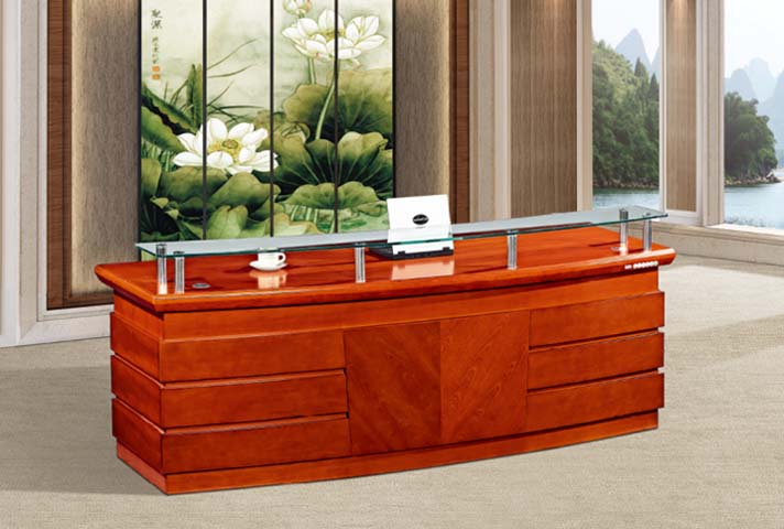 Traditional Wooden Reception Desk with Glass Countertop Extension