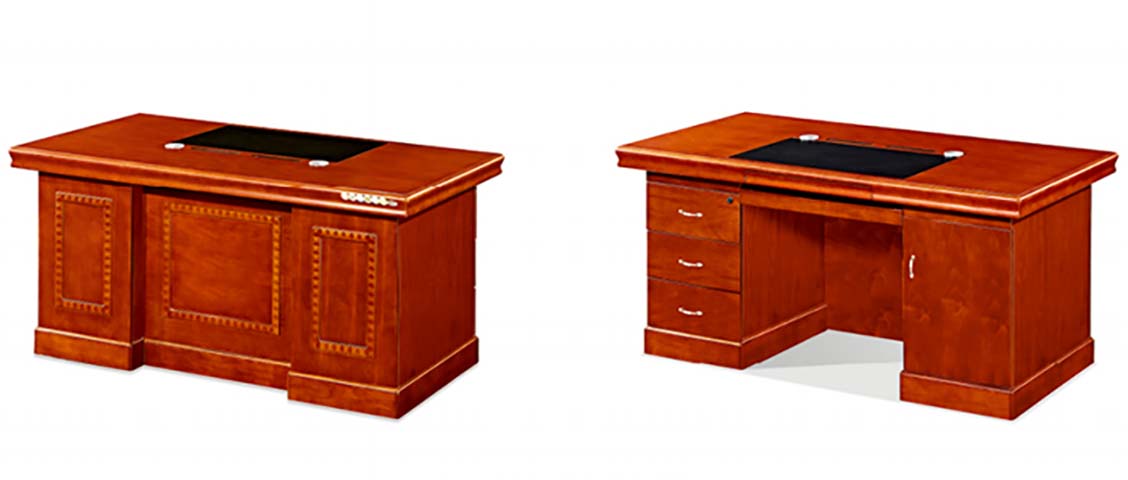 Traditional Red-Brown Veneer Double-Pedestal Executive Office Desk