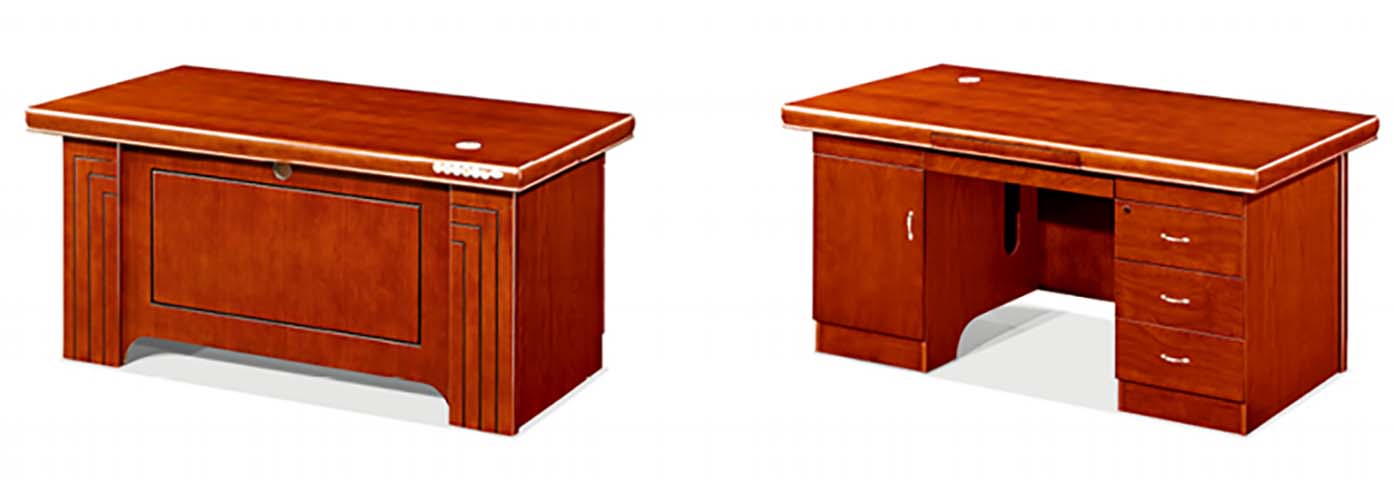 Chinese-style Veneer Pedestal Executive Office Desk with Keyboard Tray and Cable Grommet
