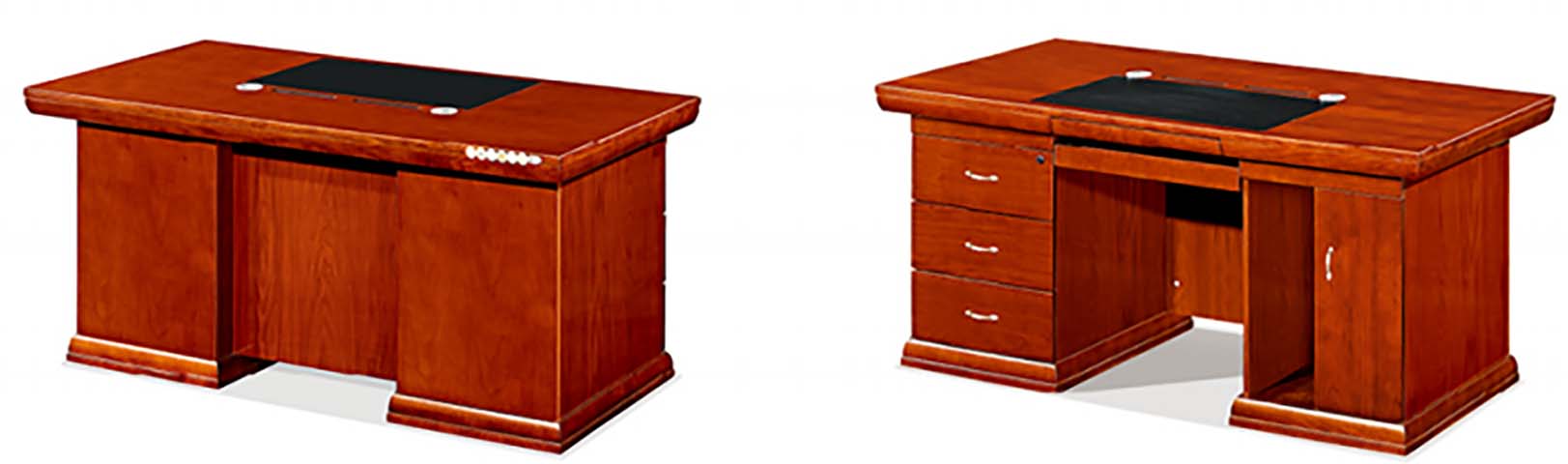 Red-brown Wood Veneer Double Pedestal Executive Office Desk with Leather Writing Inlay