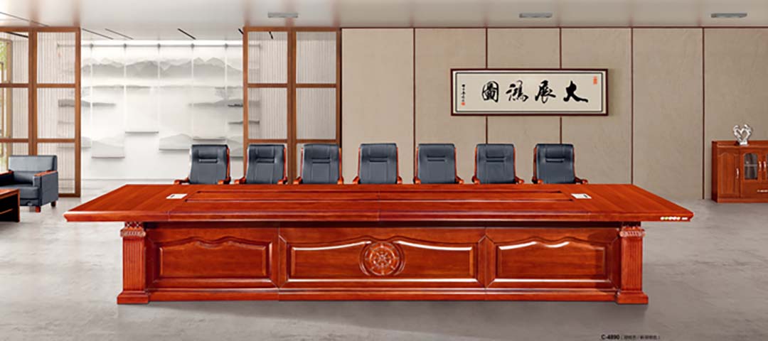 Large Formal Red Wood Veneer 16-Person Boardroom Conference Table