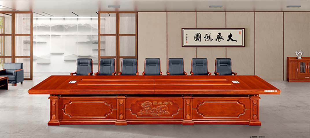Large Traditional Solid Wood Veneer Conference Table for Boardroom