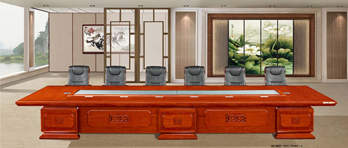 Large Rectangular Wooden Conference Table with Central Cable Management Panel