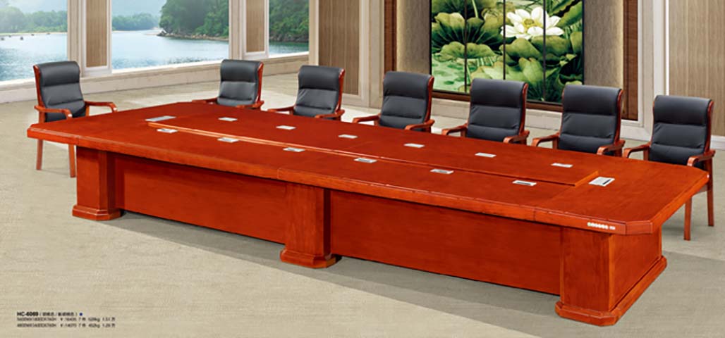 Large Rectangular Veneer Conference Table with Integrated Cable Management
