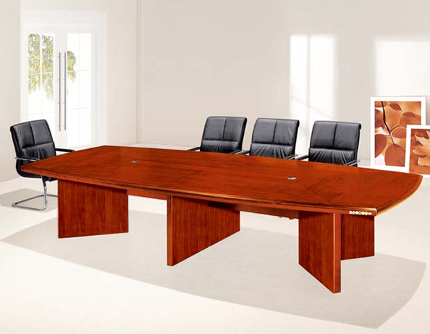 Boat-Shaped Cherry Veneer Executive Conference Table
