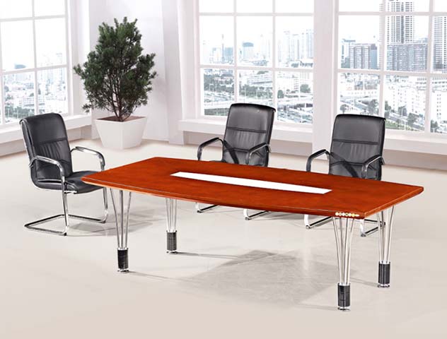 8-Person Rectangular Conference Table with Central Cable Grommet