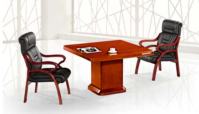 Red-Brown Wood Veneer 2-Person Square Conference Negotiation Table