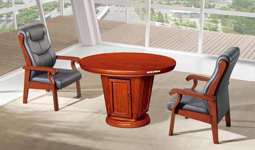 2-Person Round Wood Veneer Office Conference Table with Pedestal Storage