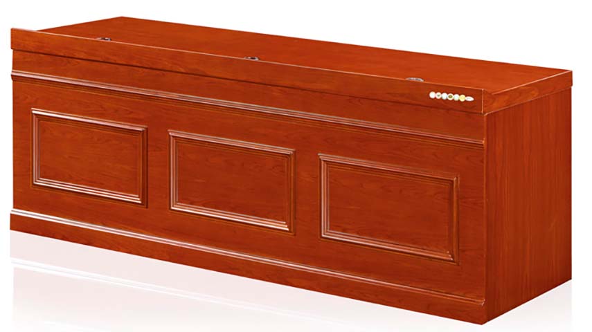 3-Seat Red Wood Veneer Courtroom Judge's Bench with AV Cable Grommets