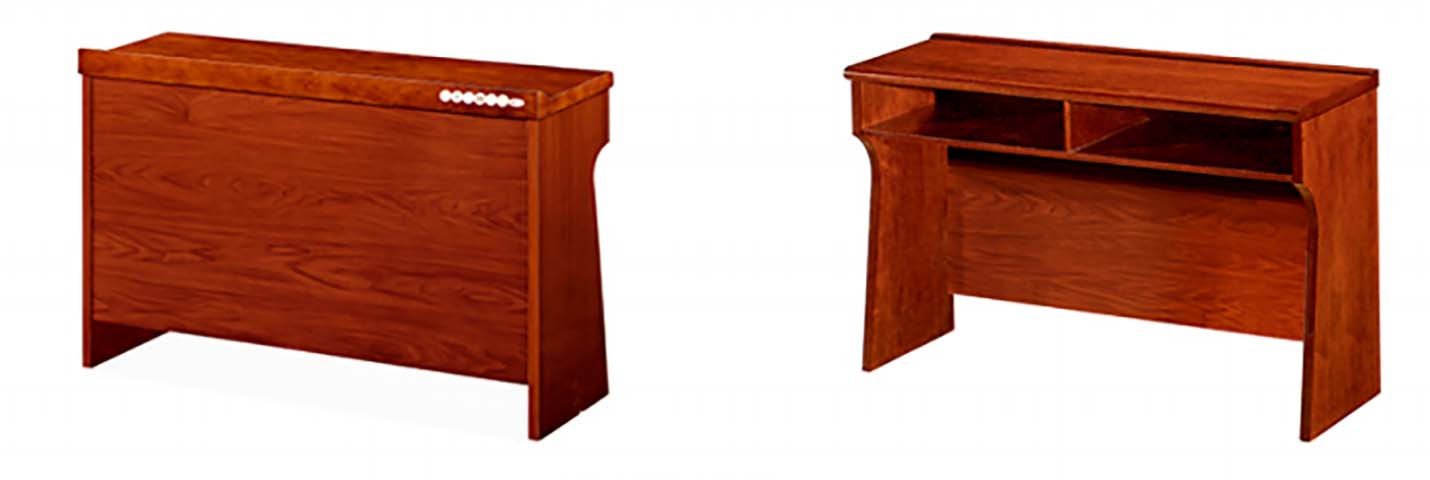 Fixed-Height Red-Brown Wooden Single-Seat Student Classroom Desk with Rear Power Lip and Under-Desk Divided Storage Shelf