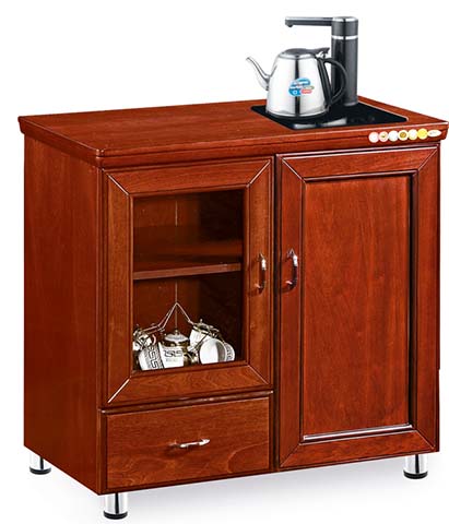 Red-Brown Wood Office Tea Cabinet with Integrated Auto-Feed Water Boiler Station