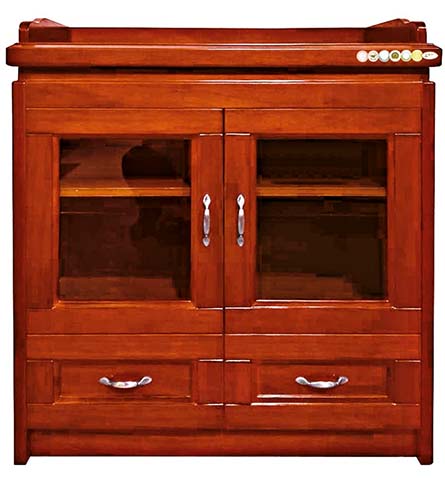 Red-Brown Wood Veneer Heated Towel Disinfection Storage Cabinet