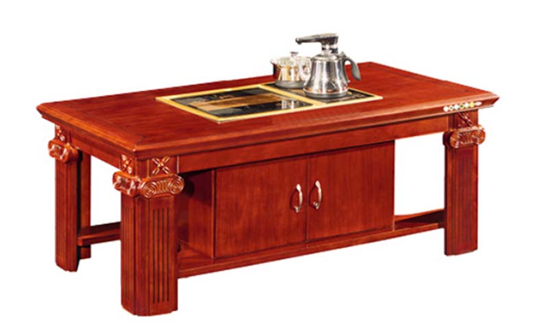 Solid Wood Style Tea Coffee Table with Built-in Electric Tea Maker and Storage Cabinet