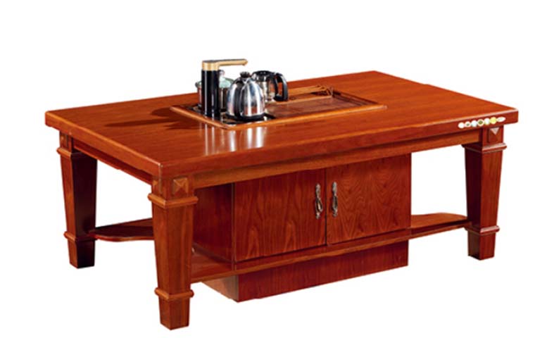 Reddish Brown Solid Wood Frame Integrated Electric Tea Brewing Coffee Table