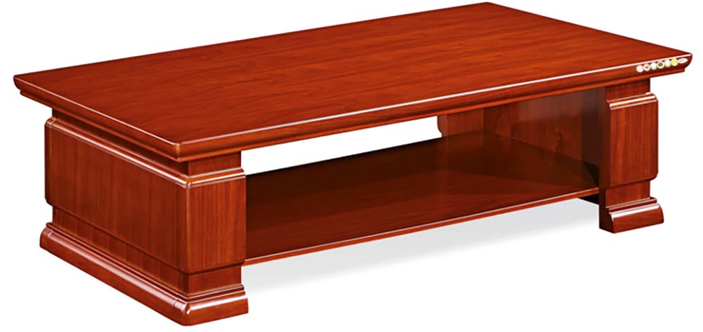 Traditional Glossy Red Wood Executive Reception Coffee Table with Lower Storage Shelf