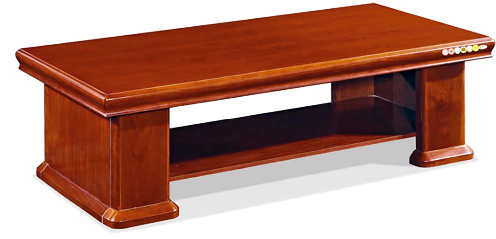 Traditional Red-Brown Wood Veneer Double-Tier Office Coffee Table