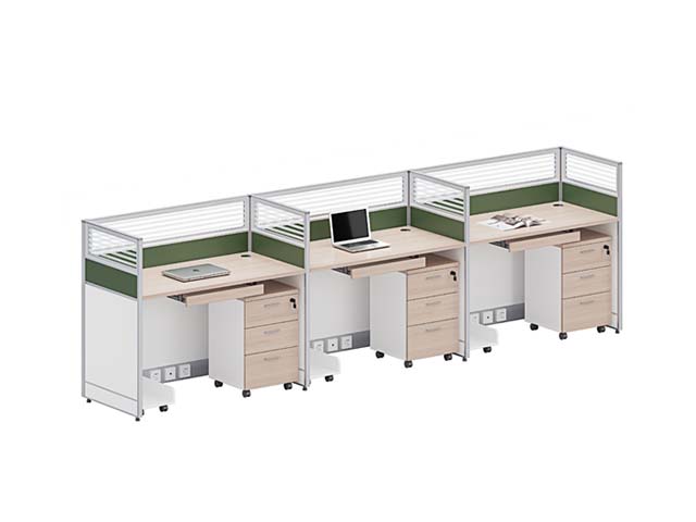 3-Person Straight Office Workstation with Partition Screens and Mobile Pedestals