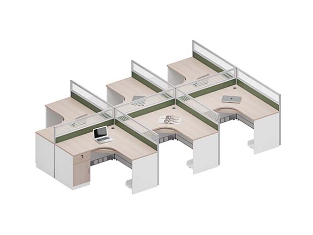 6-Person Cross-Shaped Modular Partition Workstation with L-Shaped Desks