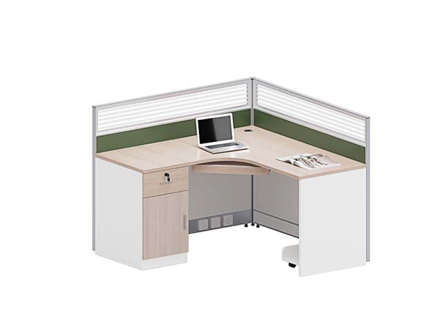 Single-Seat L-Shaped Open-Plan Office Cubicle Workstation with Storage