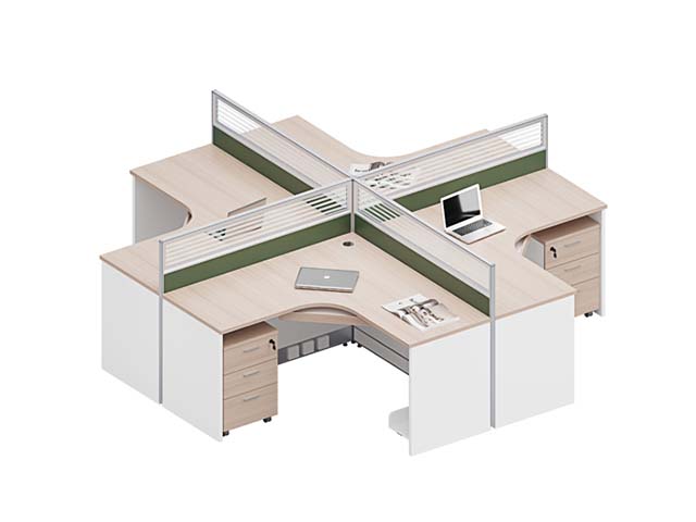 4-Person Cross-Shaped Office Cubicle Workstation with Mobile Pedestals