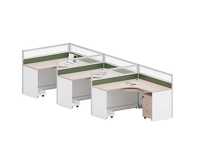 3-Person Linear L-Shaped Cluster Office Cubicle Workstation