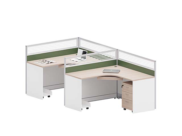 2-Person L-Shaped Office Cubicle Workstation with Privacy Partitions