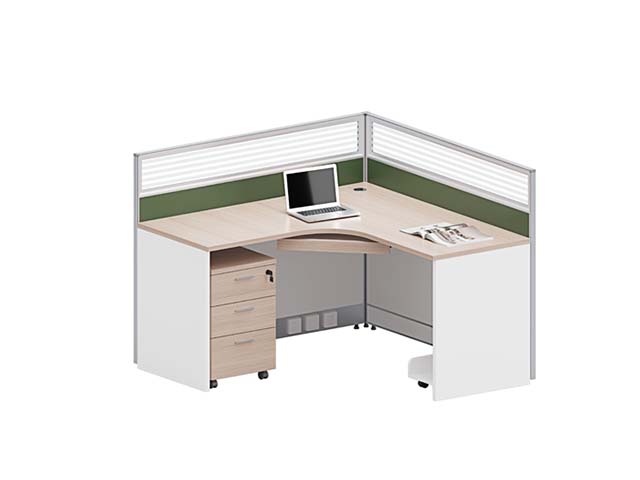 Single-User L-Shaped Office Cubicle Workstation with Mobile Pedestal