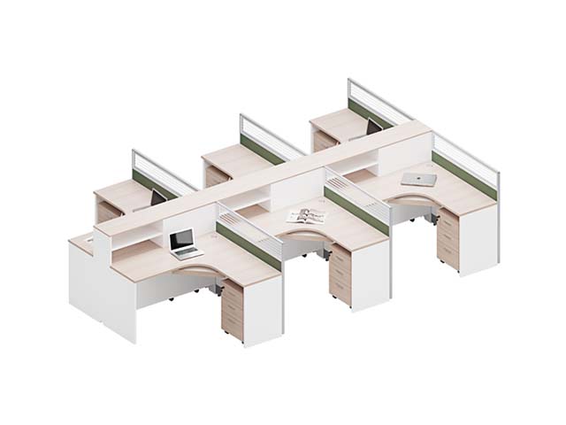 4-Person Cross-Shaped Partitioned Office Workstation with Mobile Pedestals