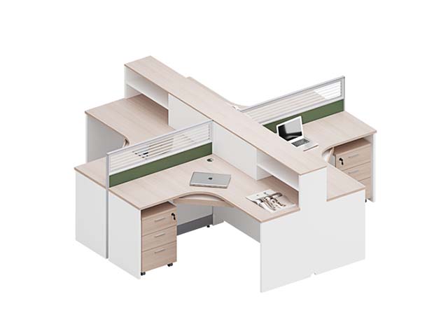 4-Person Cross-Shaped Office Cubicle Workstation with Mobile Pedestals
