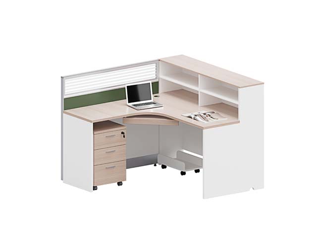 L-Shaped Office Reception Desk with Transaction Shelf and Mobile Storage
