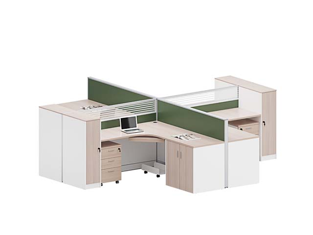 2-Person Cross-Cluster L-Shaped Office Cubicle Workstation with Integrated Storage