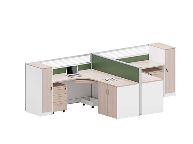2-Person L-Shaped Office Cubicle Workstation with Integrated Storage