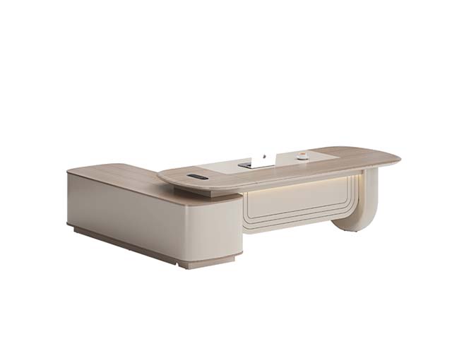 Curved L-Shaped Executive Office Desk with Left Return Storage, Ambient LED Lighting and Integrated Power Hub